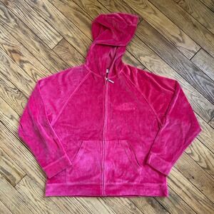 Bellagio Hot Pink Velour Zip Up Hoodie Sweatshirt XL Y2K Style V210
